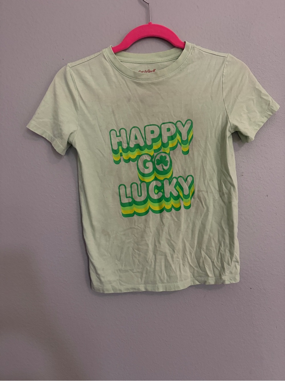 Cat & Jack Light Green "Happy Go Lucky" Graphic Tee